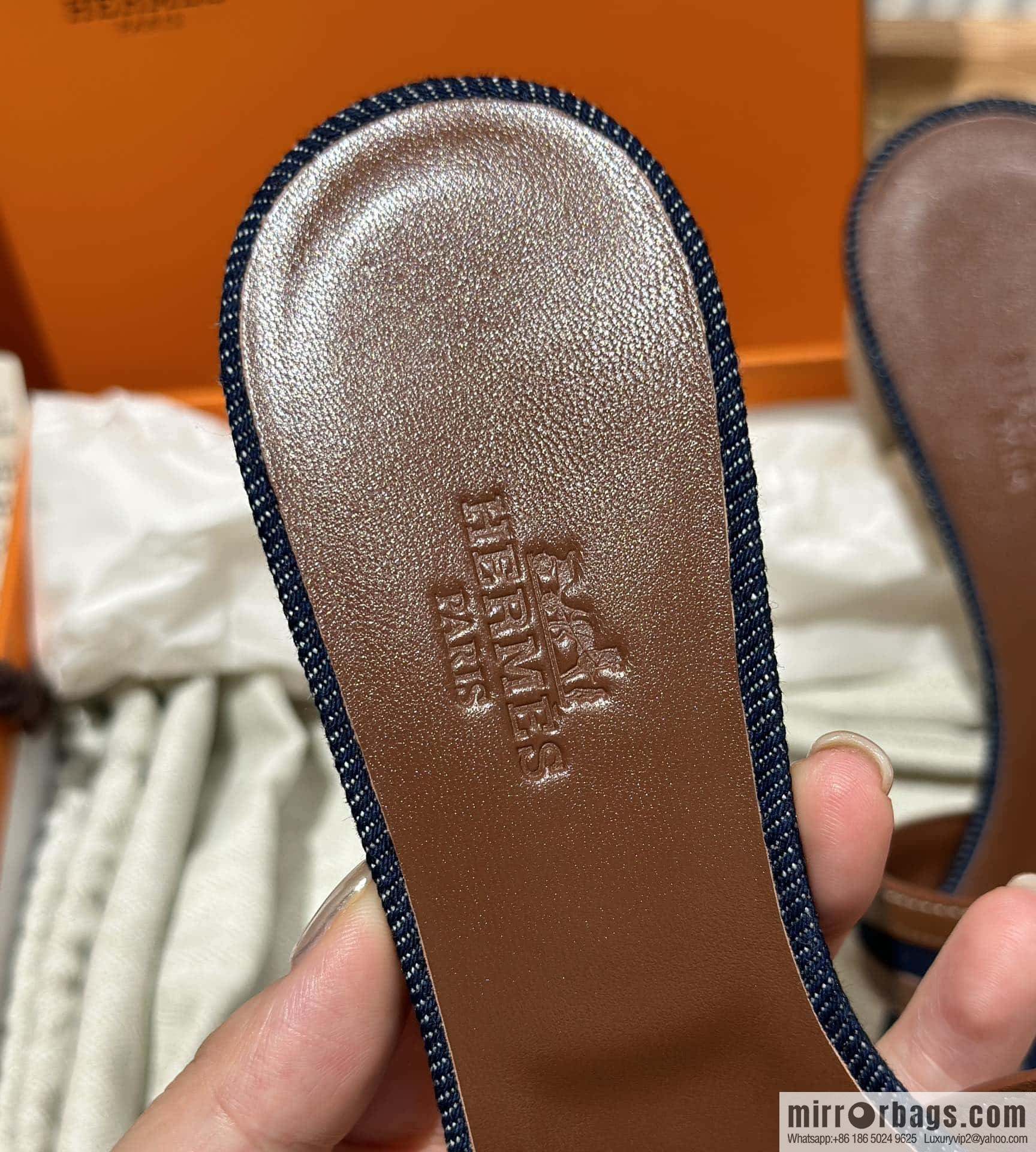 Hermes, brown denim heels