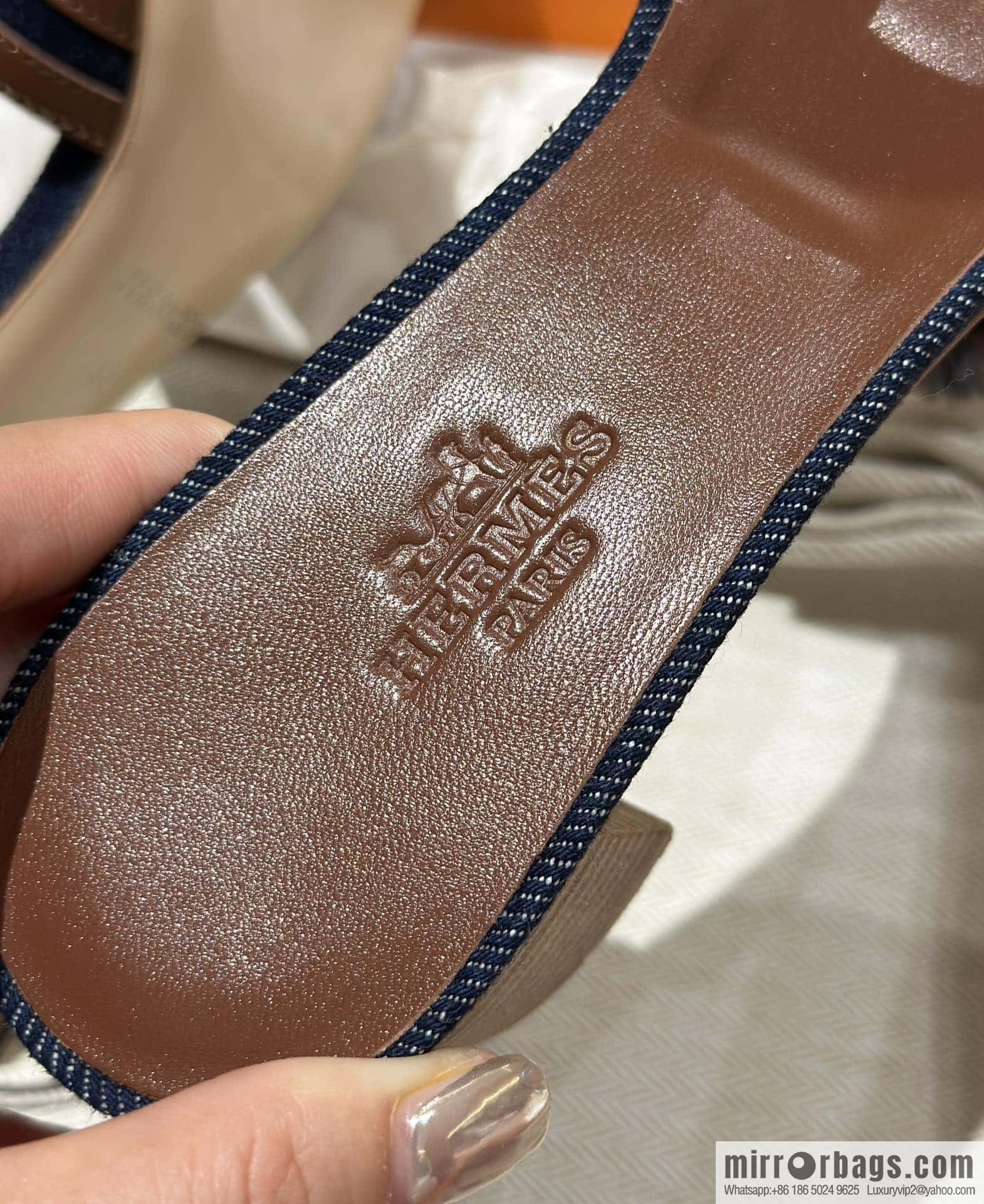 Hermes, brown denim heels