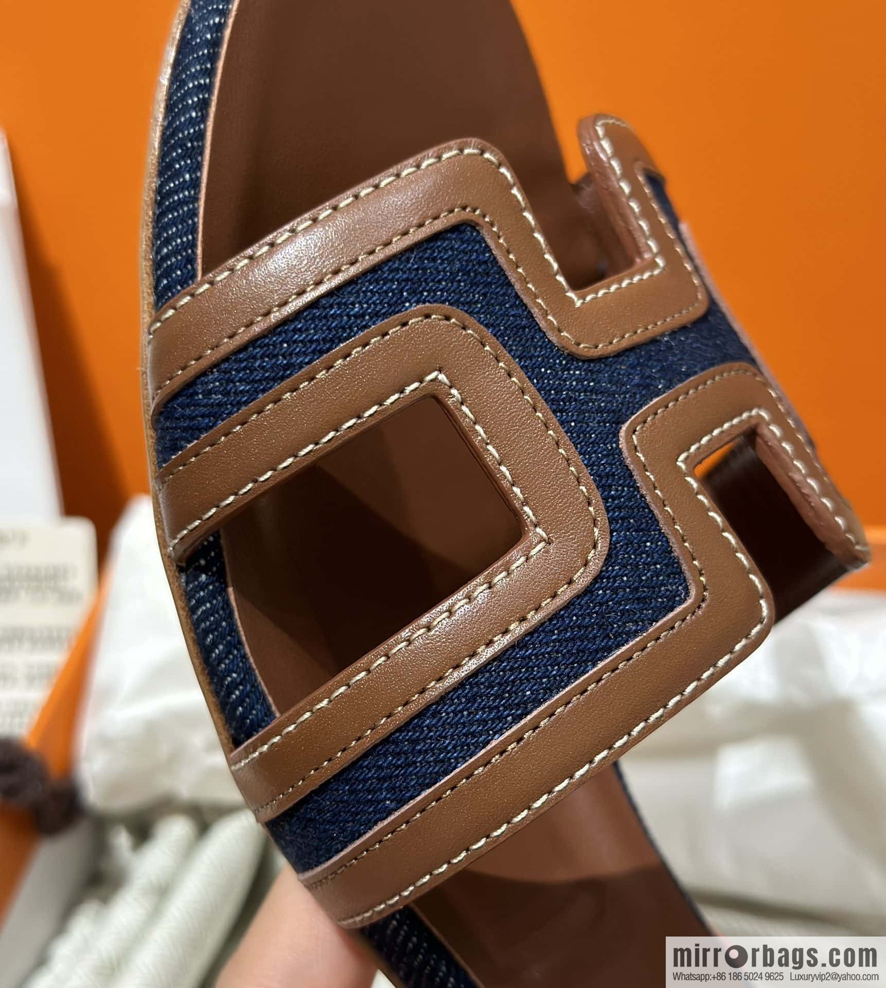 Hermes, brown denim heels