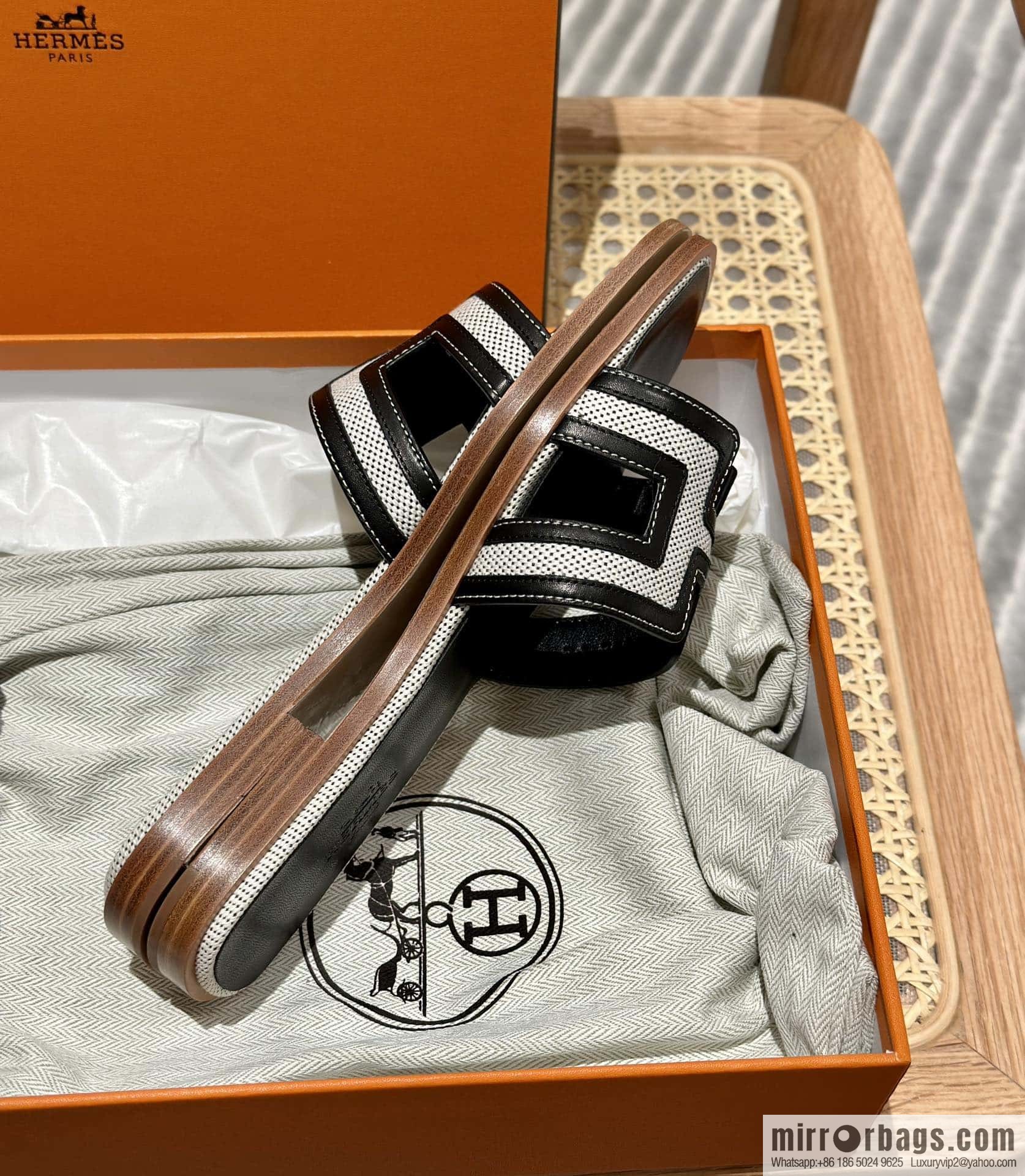 Hermes, canvas leather slippers