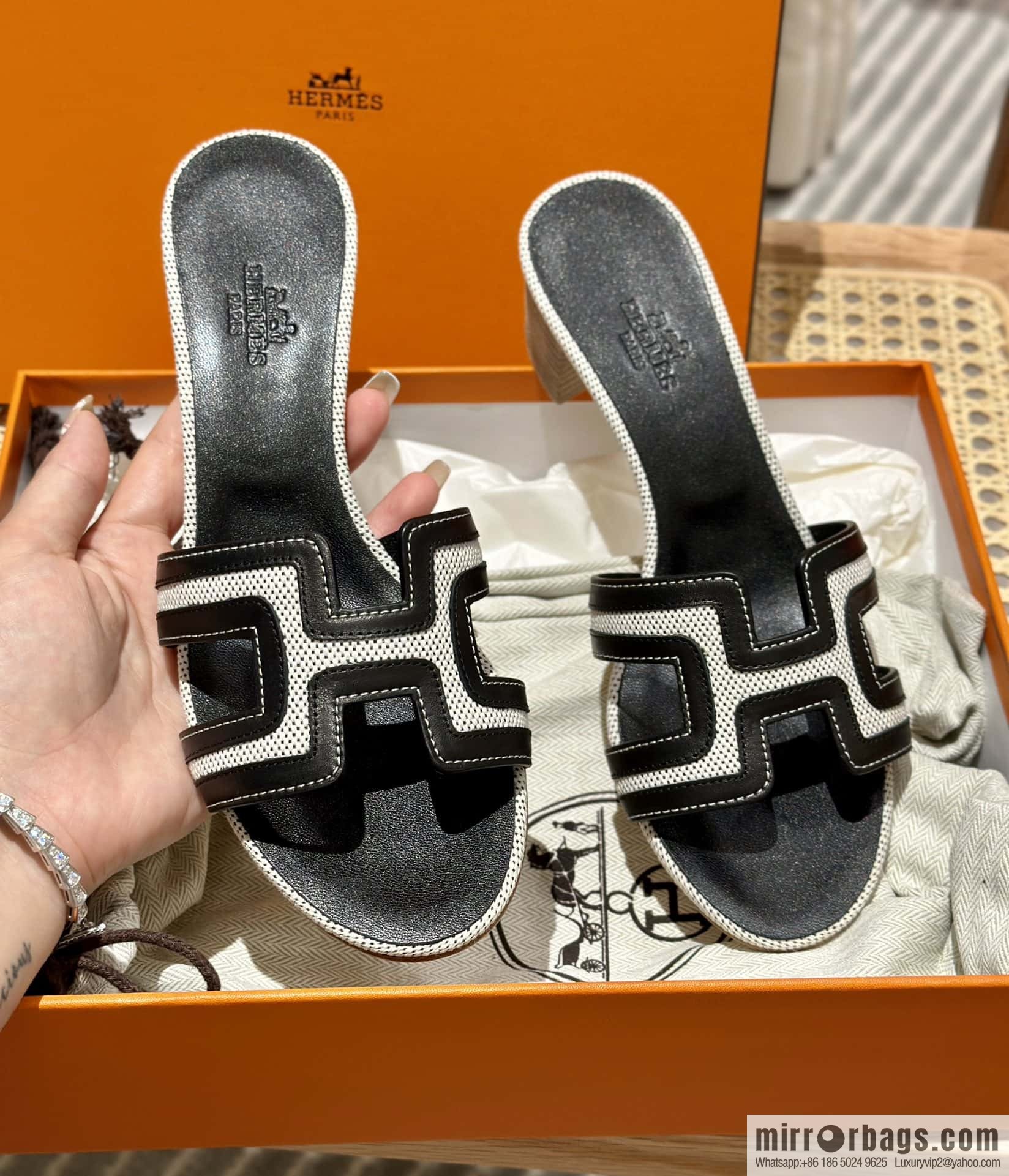 Hermes, black patchwork heels