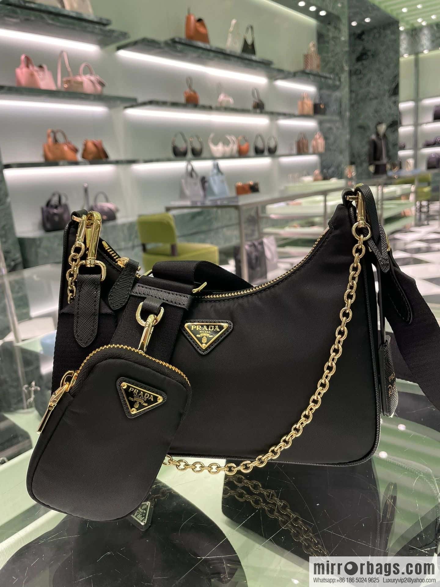 PRADA Prada nylon Hobo tote/armpit bag 1BH204 gold hardware