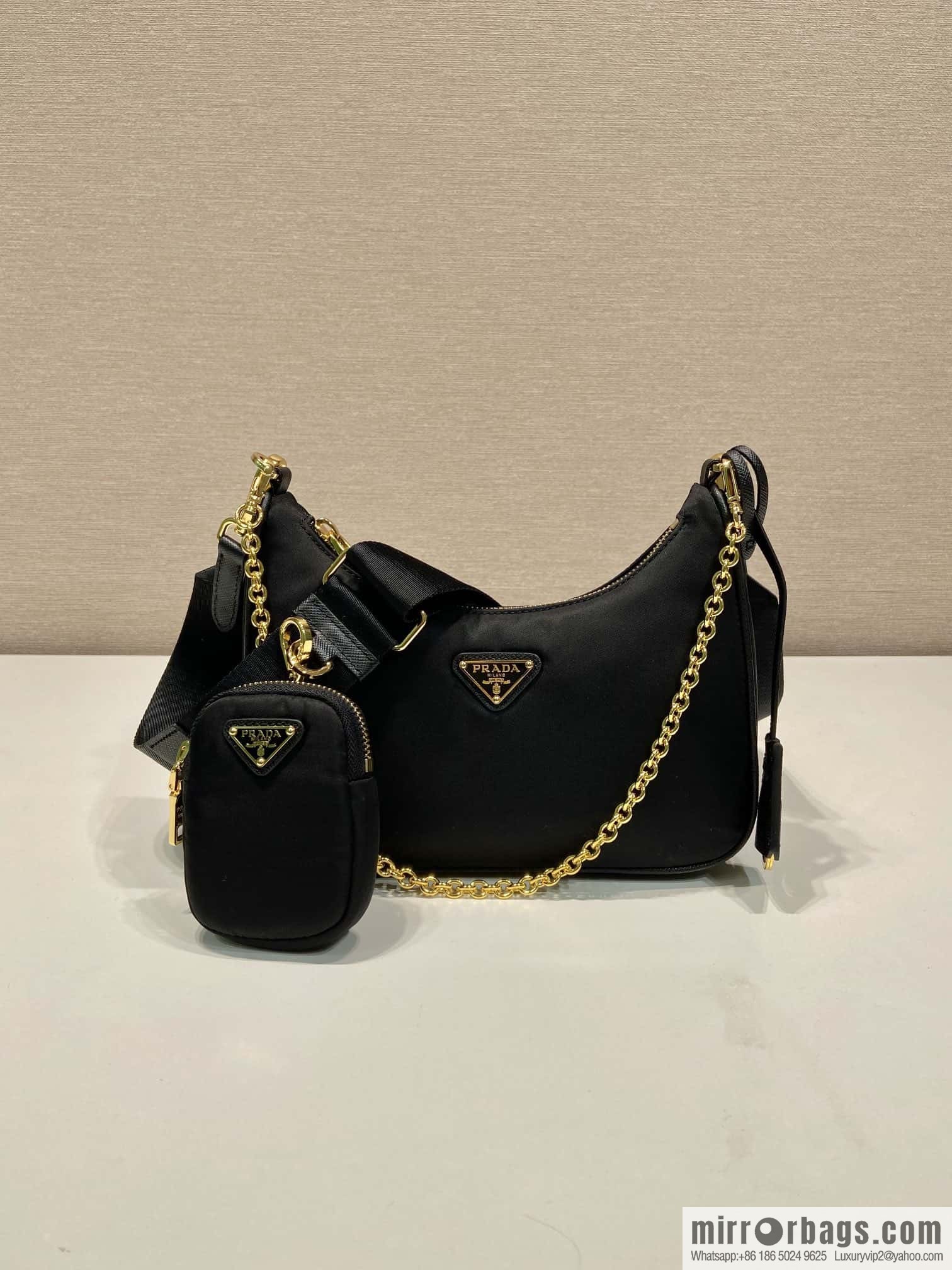 PRADA Prada nylon Hobo tote/armpit bag 1BH204 gold hardware