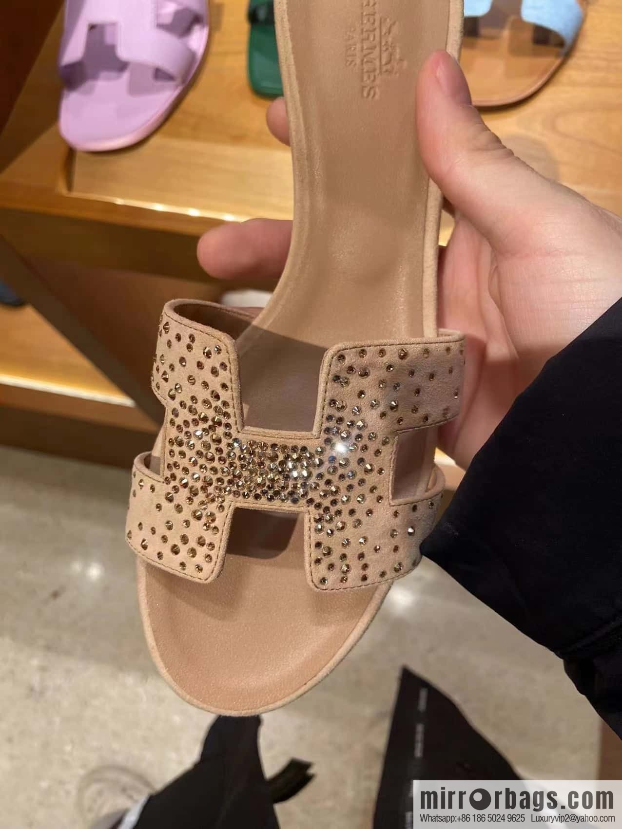Hermes, the classic new diamond-faced H slippers.