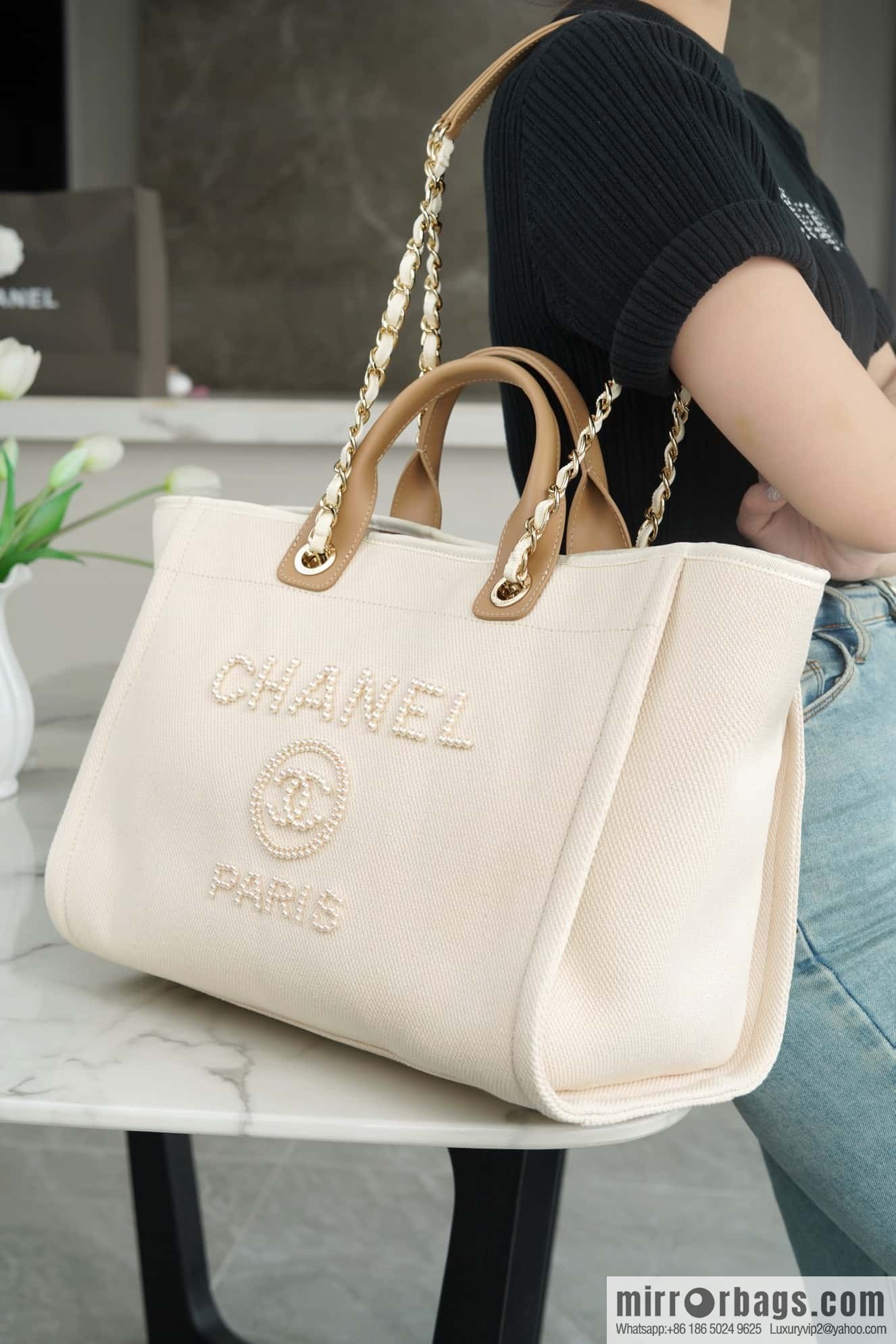 CHANEL pearl logo annual most beautiful embroidery beach bag A66941