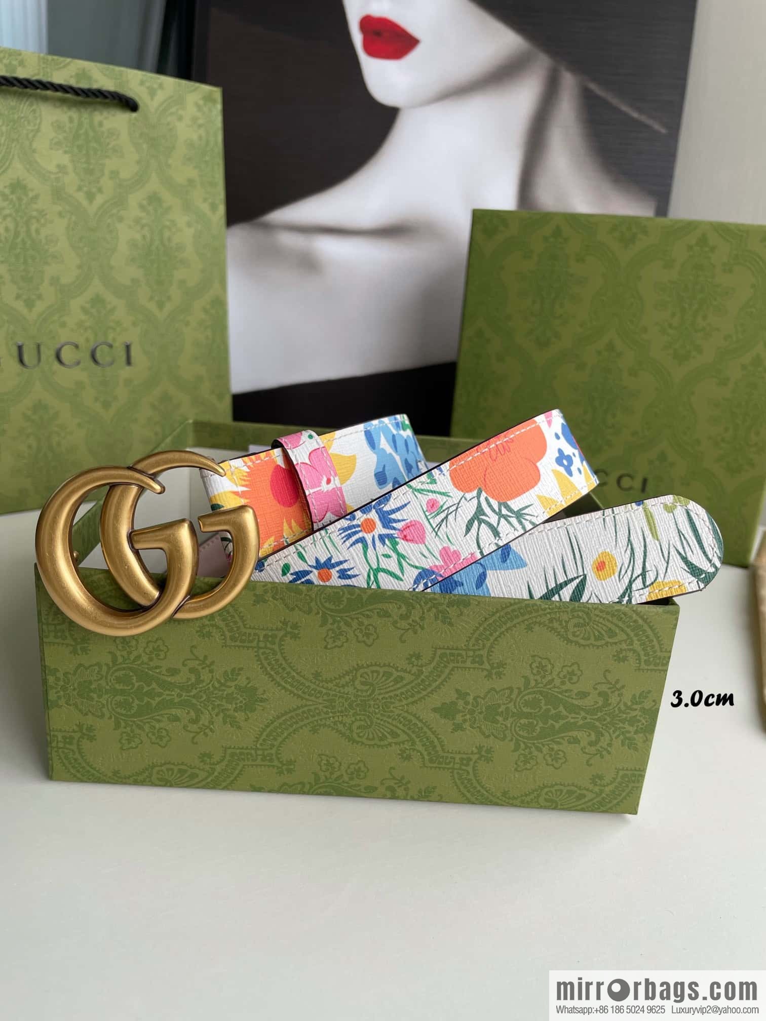 GUCCI Gucci, a collection of flowers and floral prints by artist Ken Scott, double G belt buckle 3.0cm belt