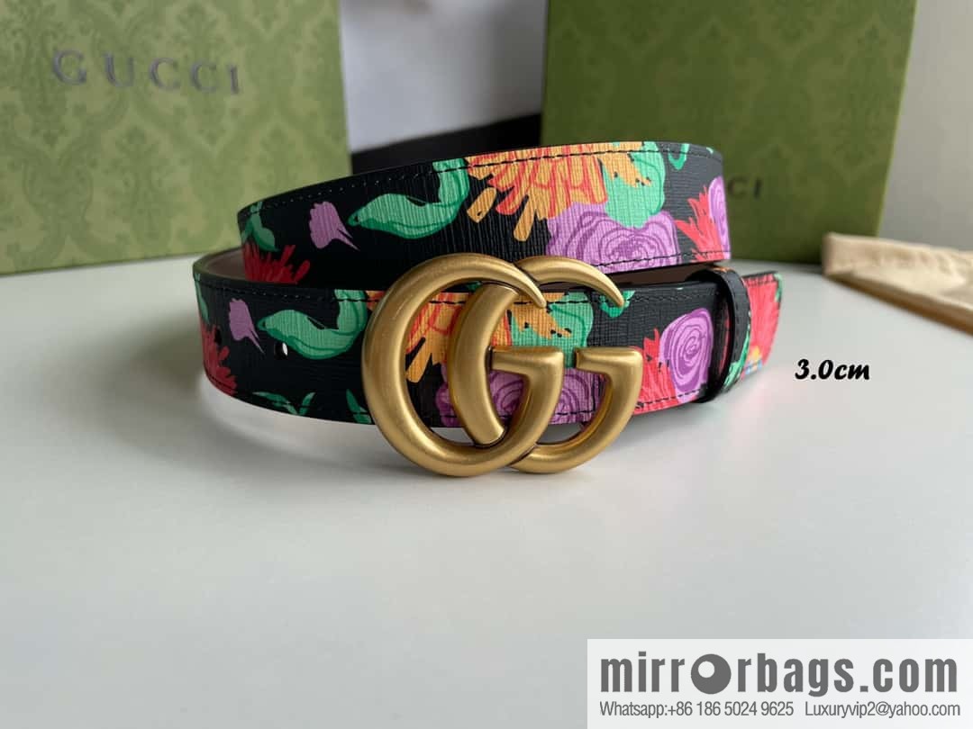 GUCCI Gucci, a collection of flowers and floral prints by artist Ken Scott, double G belt buckle 3.0cm belt