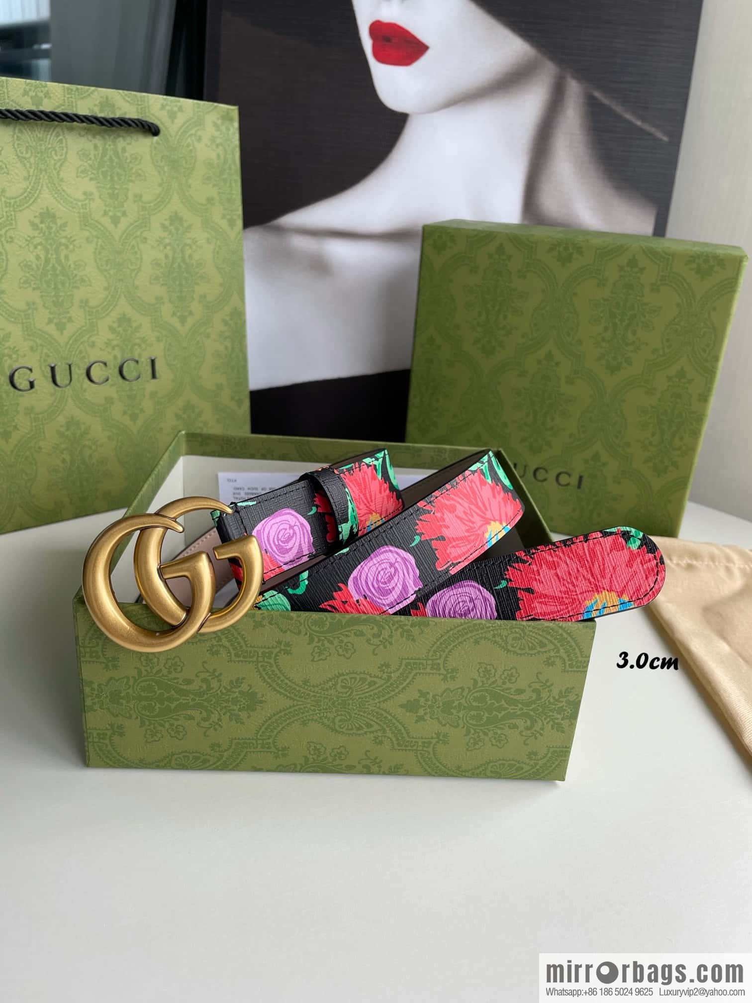 GUCCI Gucci, a collection of flowers and floral prints by artist Ken Scott, double G belt buckle 3.0cm belt