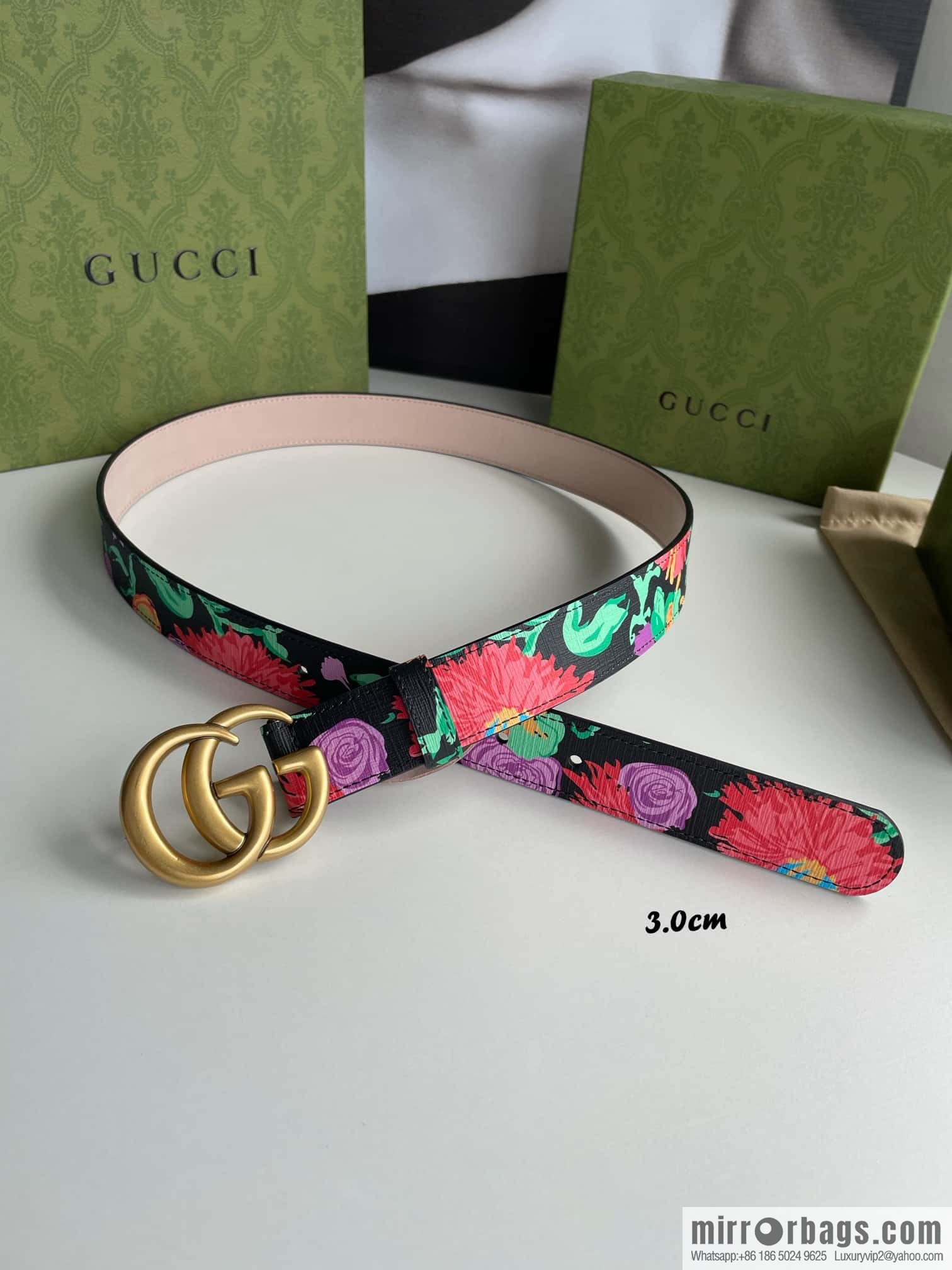 GUCCI Gucci, a collection of flowers and floral prints by artist Ken Scott, double G belt buckle 3.0cm belt
