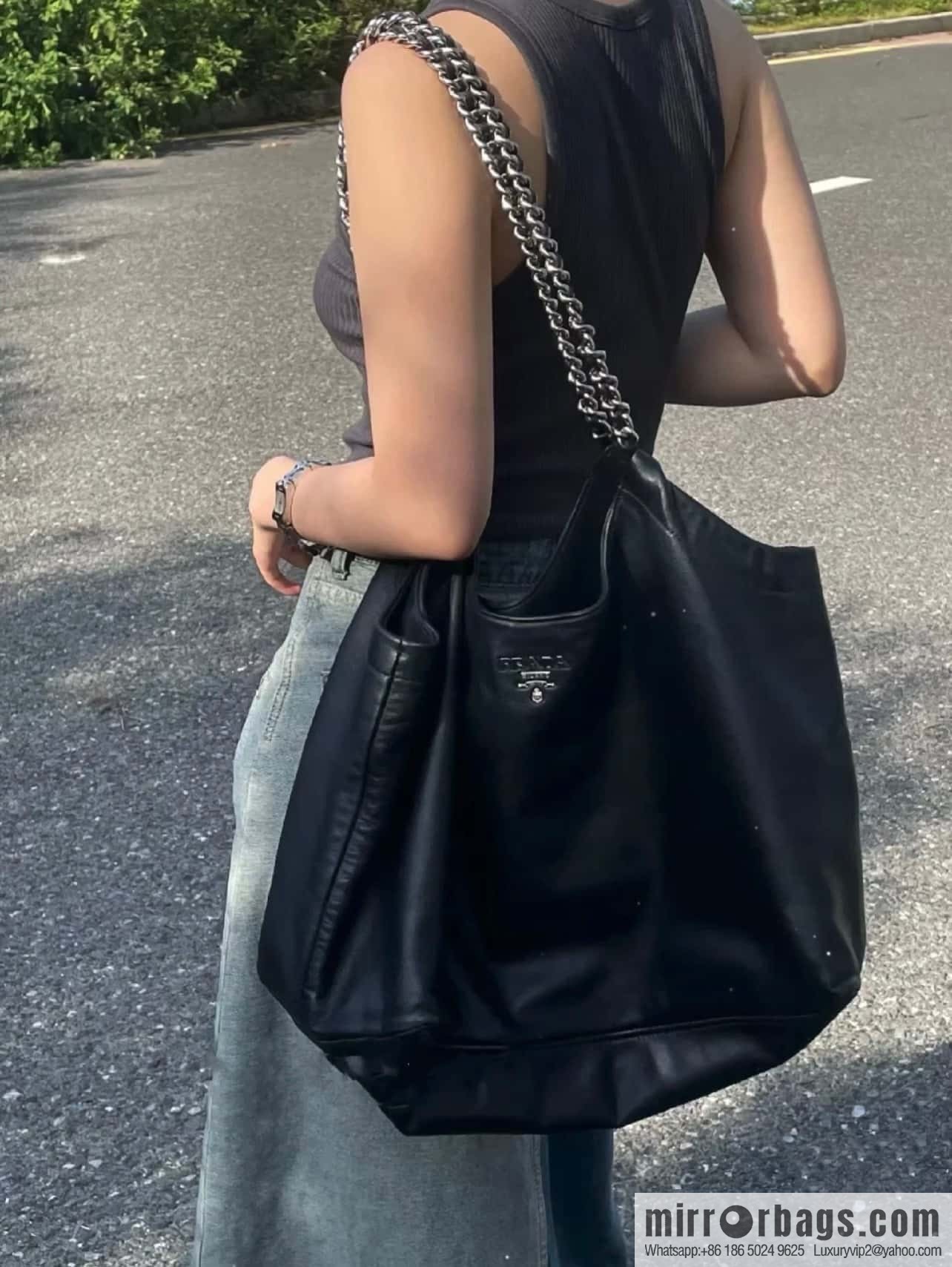 PRADA Prada tote bag 1BA638 white Rat hardware