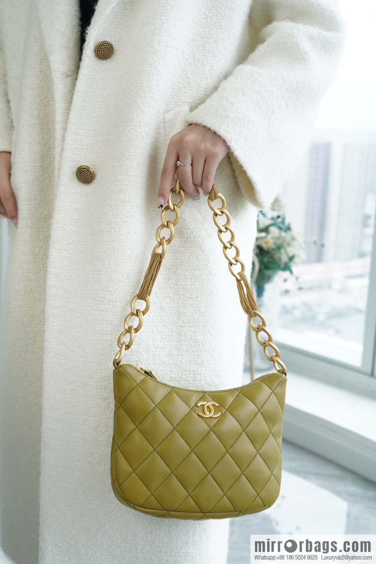 CHANEL 23A Handicraft Workshop HOBO Underarm Bag AS4220 Mustard Green