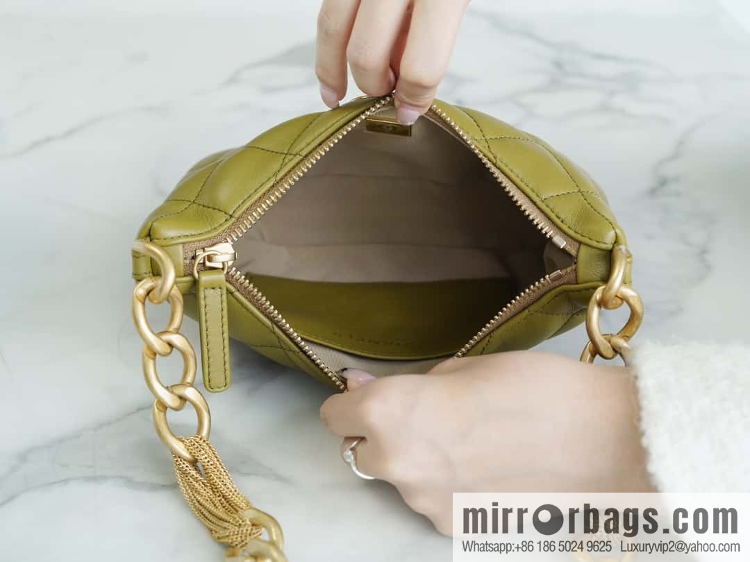 CHANEL 23A Handicraft Workshop HOBO Underarm Bag AS4220 Mustard Green