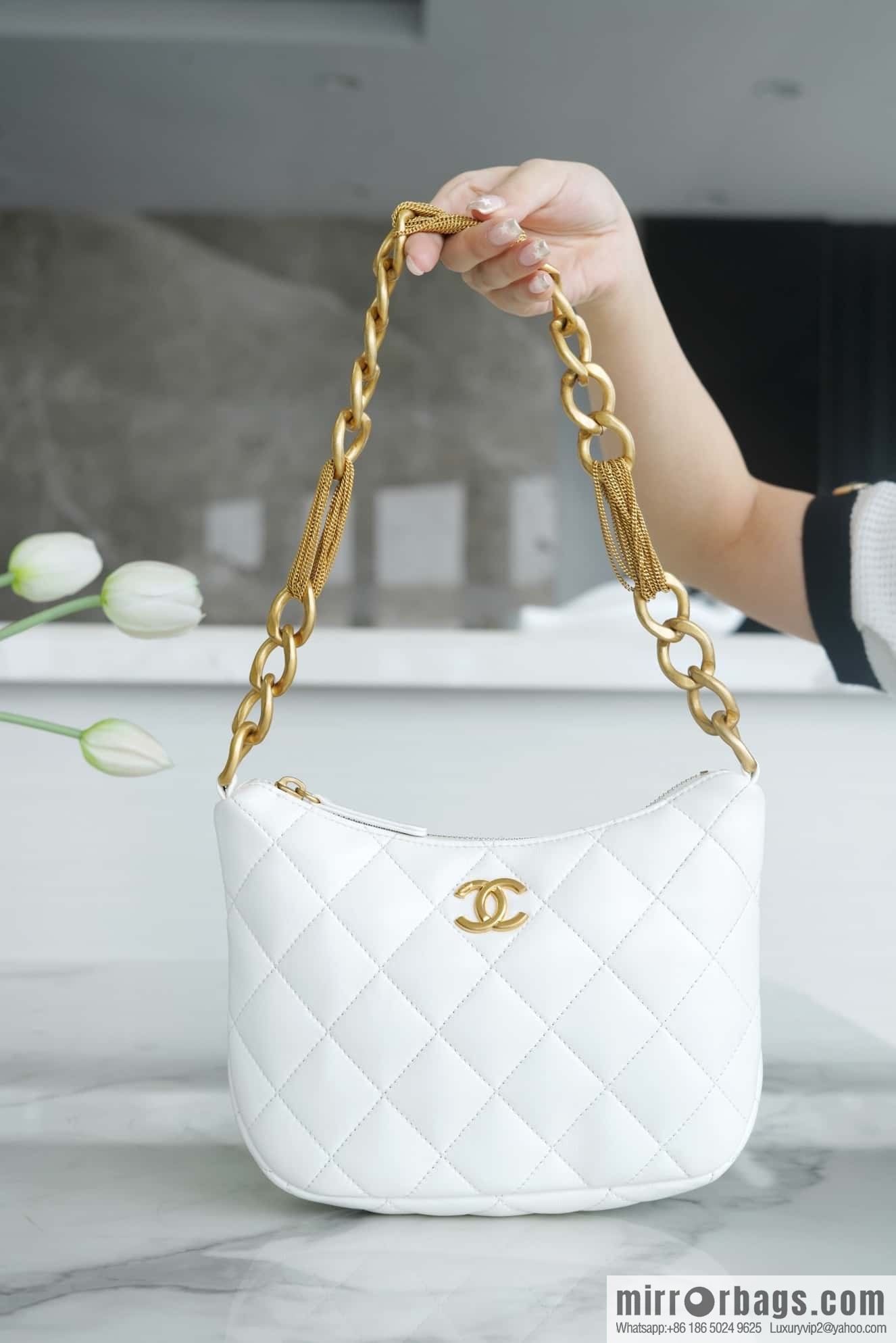 CHANEL 23A Handicraft Workshop HOBO Underarm Bag AS4220 White