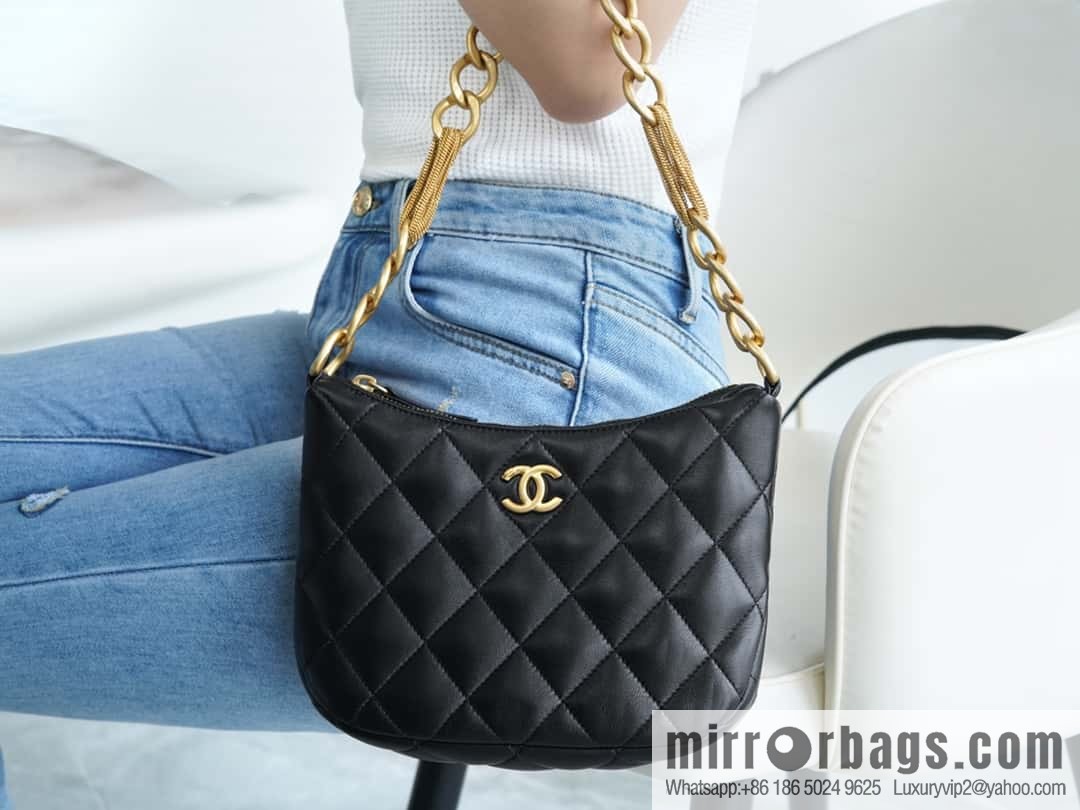 CHANEL 23A Handmade workshop HOBO armpit bag AS4220 black