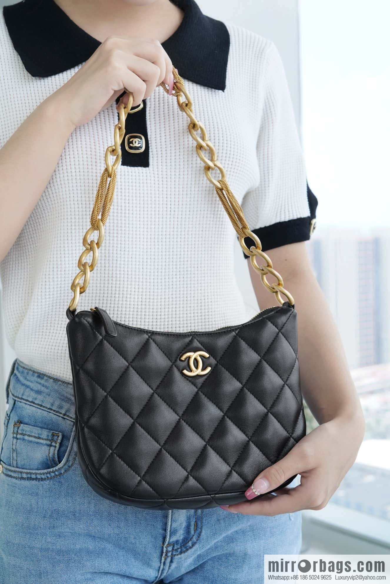 CHANEL 23A Handmade workshop HOBO armpit bag AS4220 black