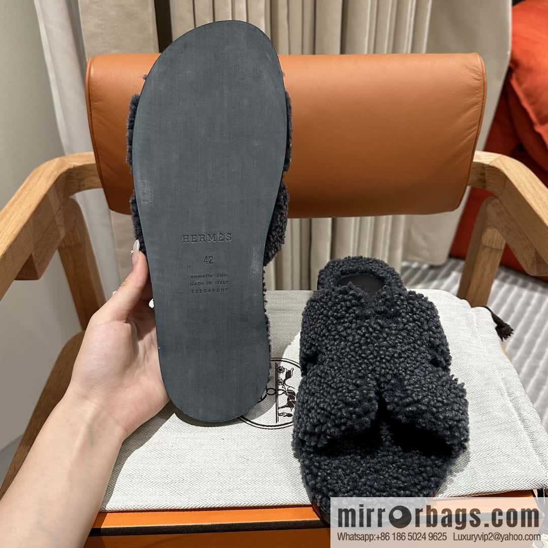 Hermès imported lamb wool lzmir series men's sandals