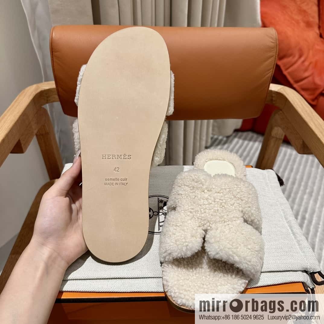 Hermès imported lamb wool lzmir series men's sandals