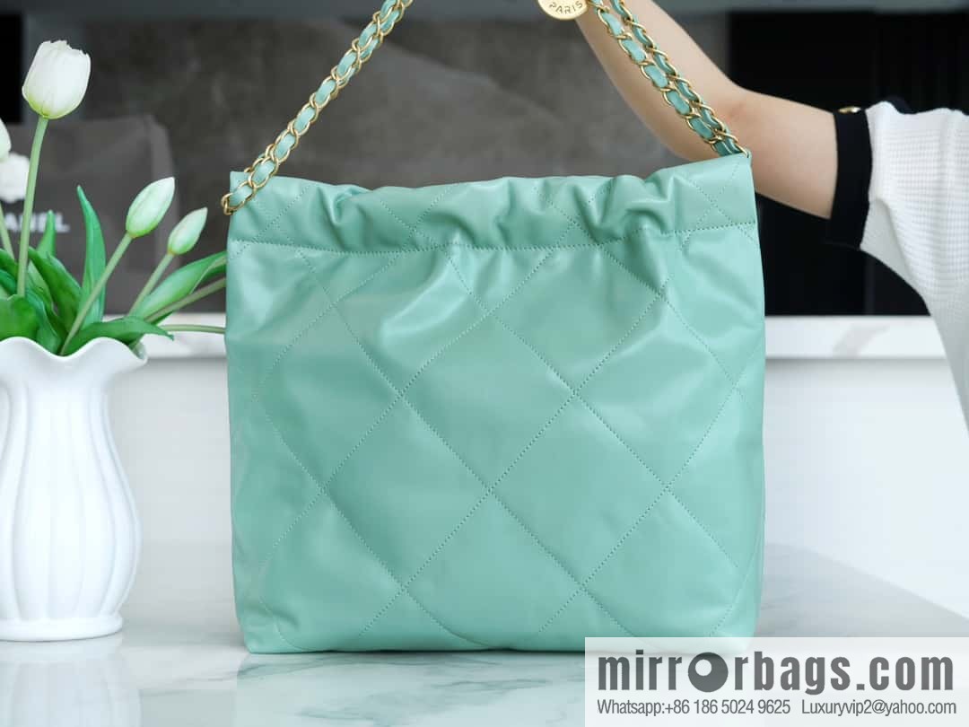 CHANEL 23c new 22 handbag AS3260 mint green 🌿 genuine tail leather small