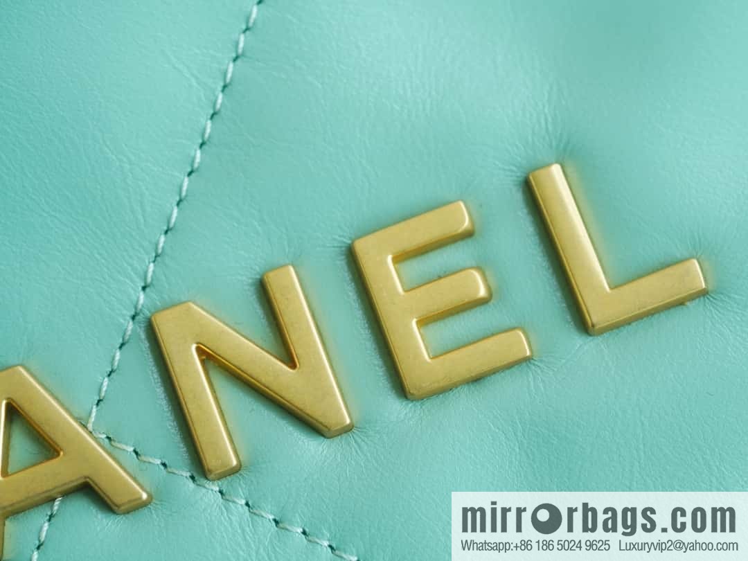CHANEL 23c new 22 handbag AS3260 mint green 🌿 genuine tail leather small