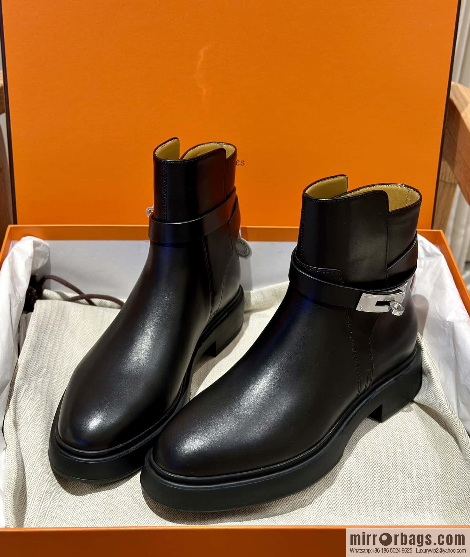 New version of Hermès Kelly platform boots, black