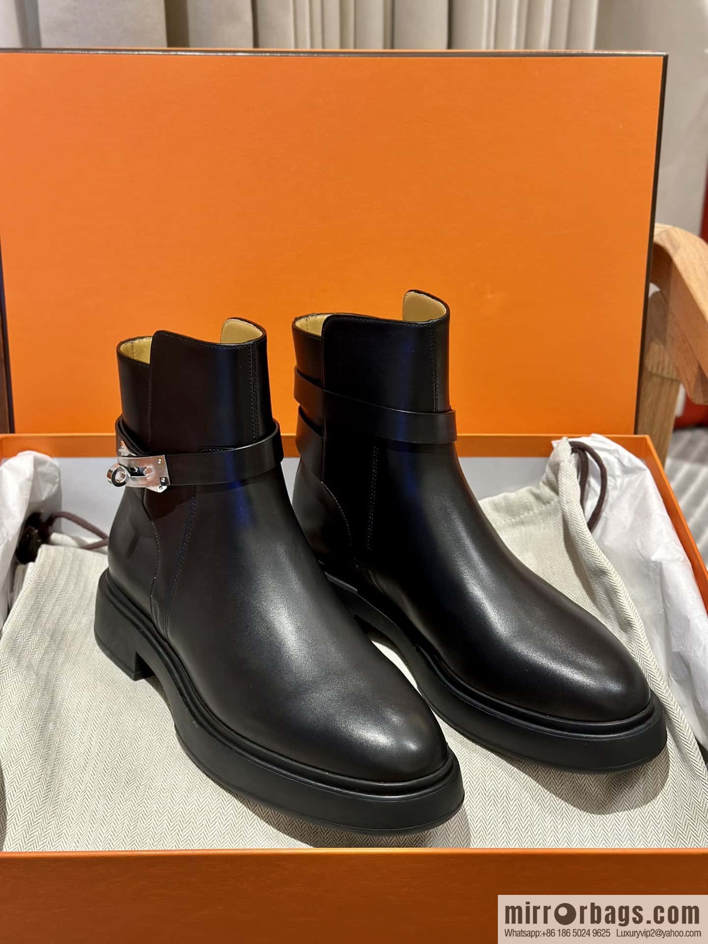 New version of Hermès Kelly platform boots, black