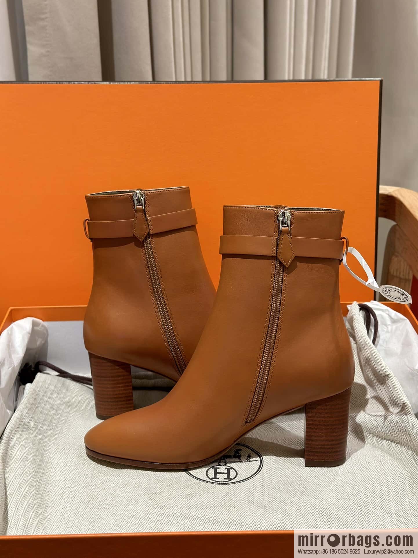 Hermès Kelly Buckle, Calfskin High Heel Boots, Brown