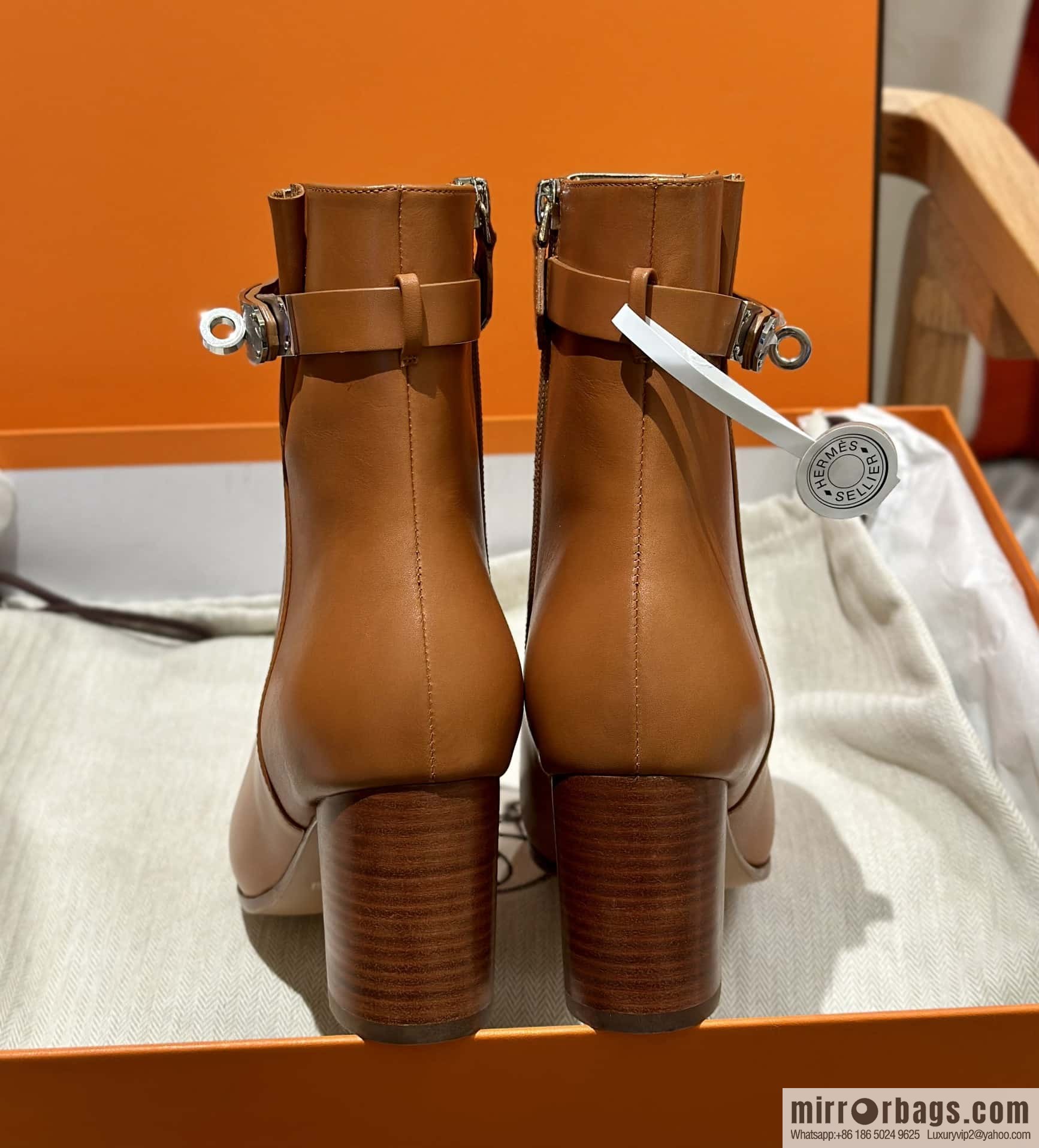 Hermès Kelly Buckle, Calfskin High Heel Boots, Brown