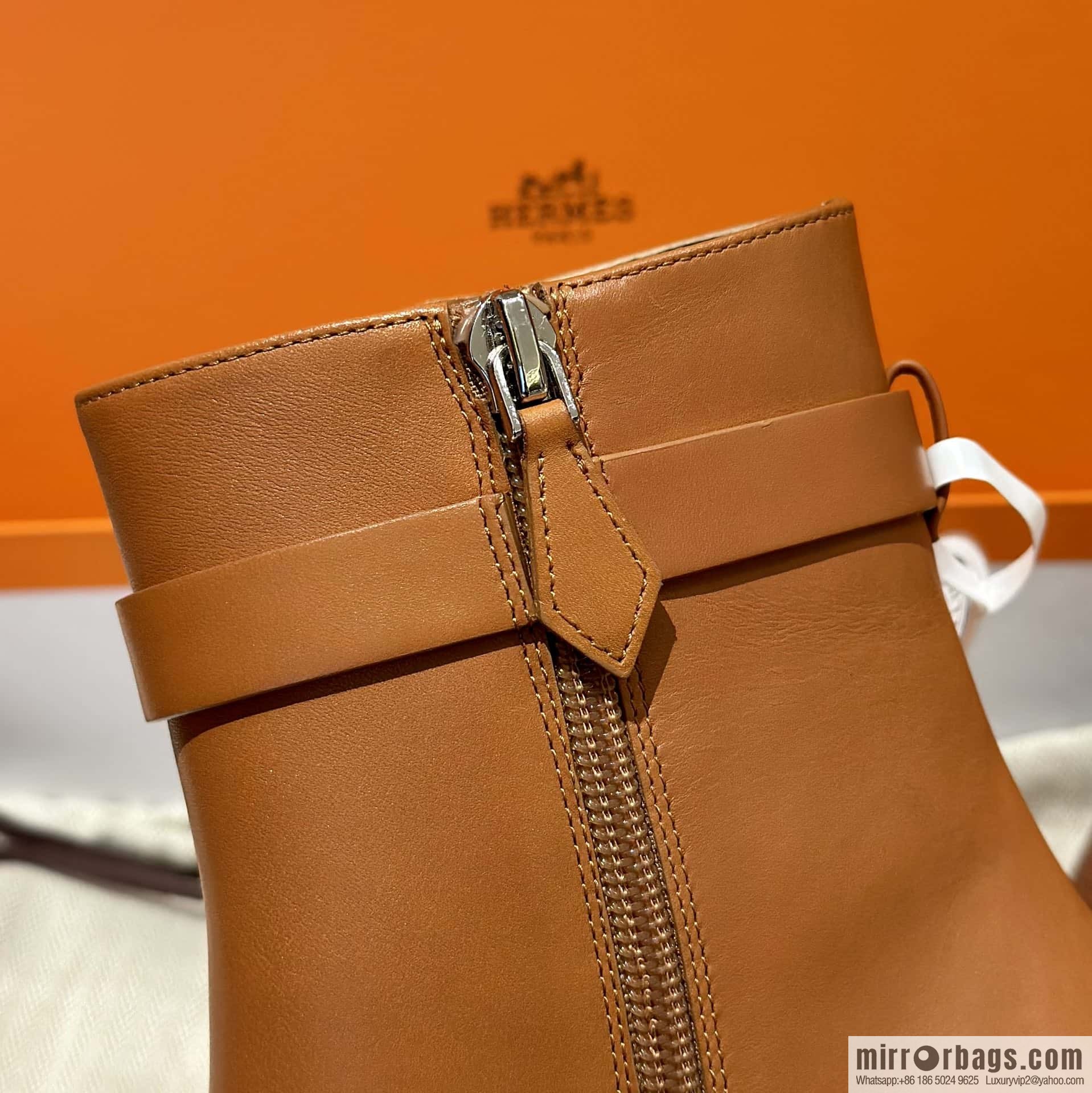 Hermès Kelly Buckle, Calfskin High Heel Boots, Brown