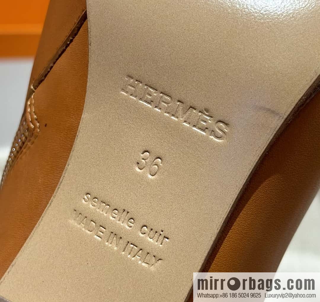 Hermès Kelly Buckle, Calfskin High Heel Boots, Brown