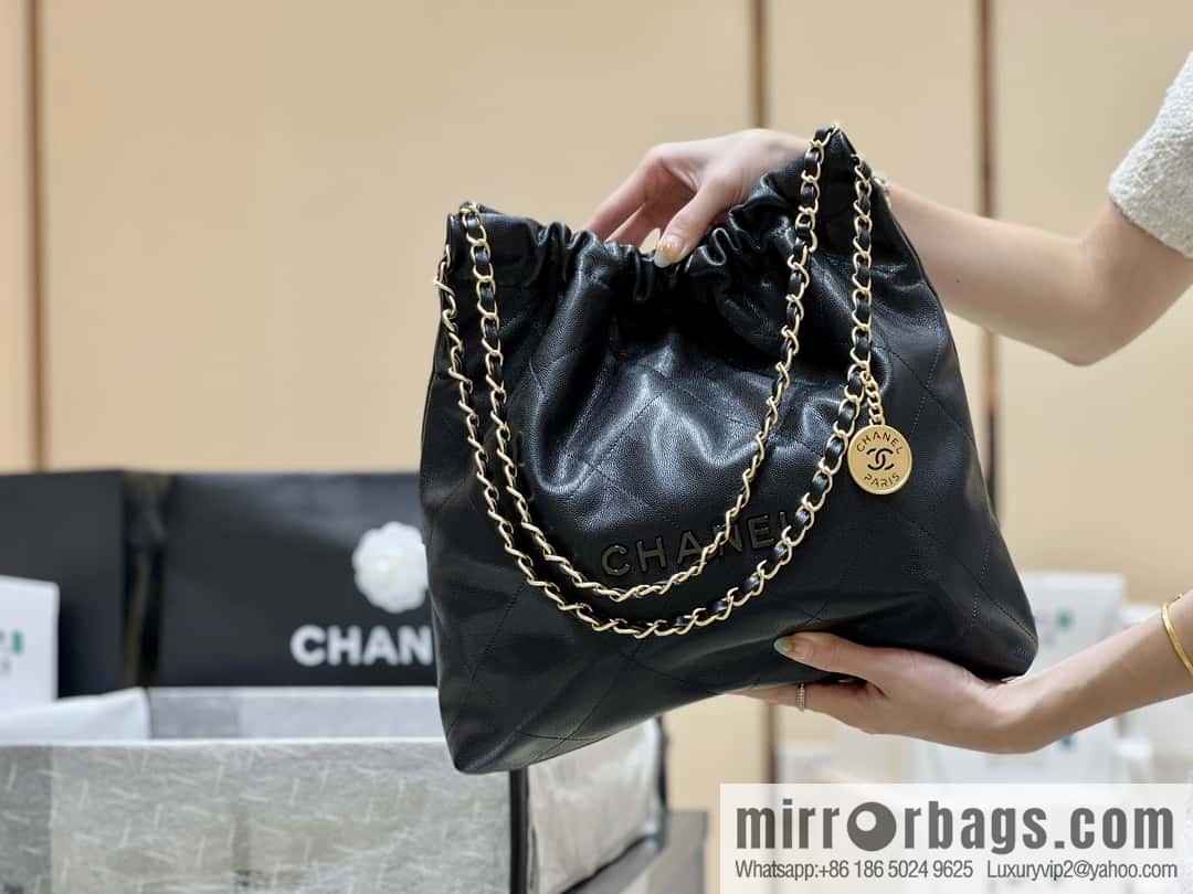 CHANEL black caviar leather with gun color hardware 23k garbage bag AS3261