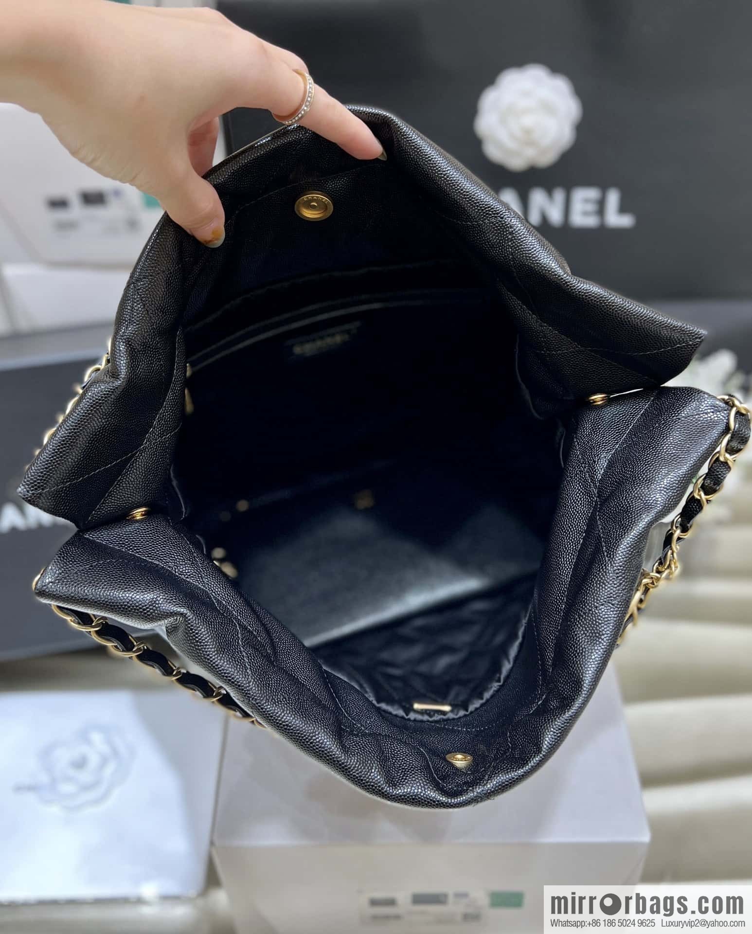 CHANEL black caviar leather with gun color hardware 23k garbage bag AS3261