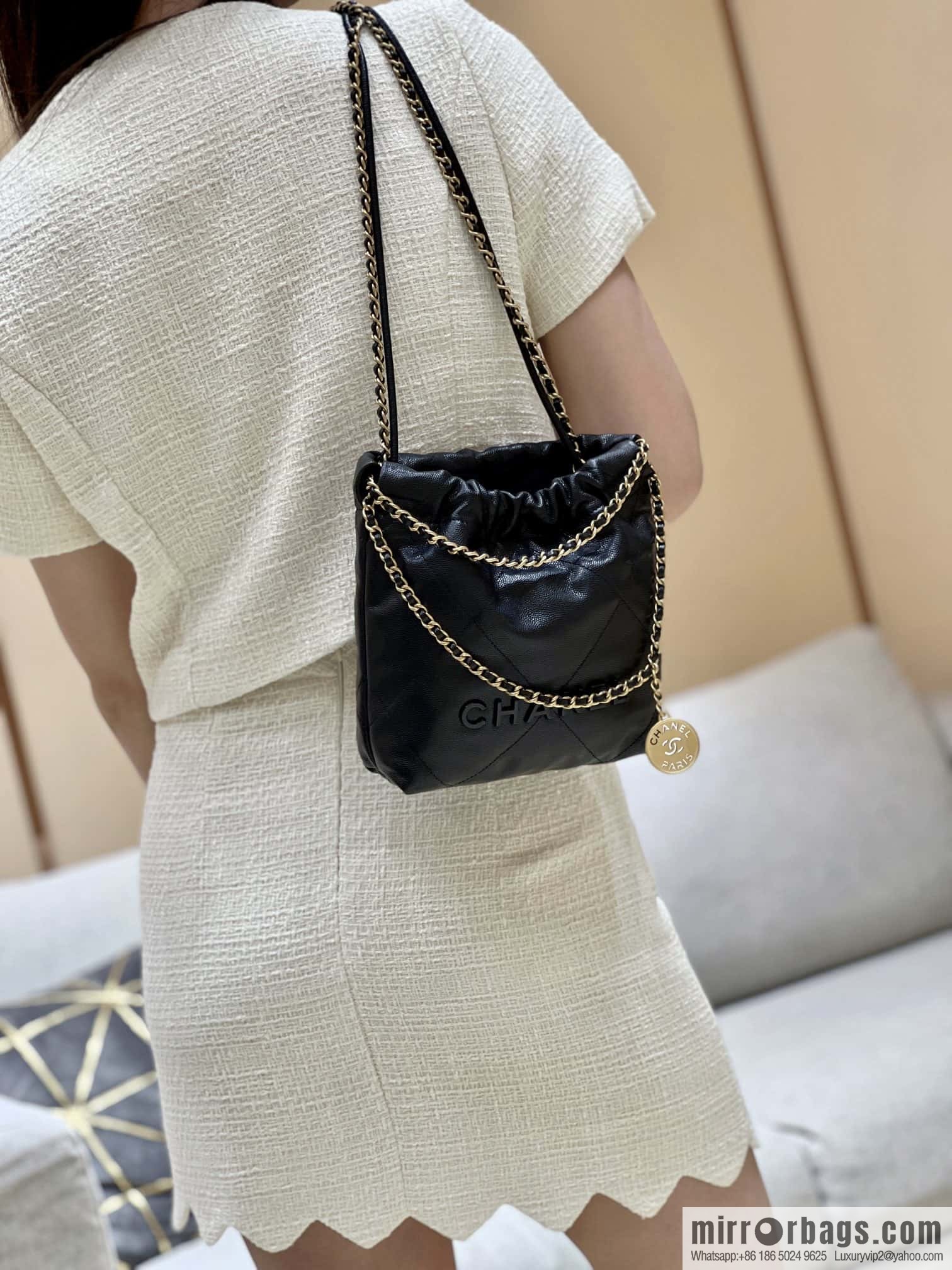 CHANEL black caviar leather with gun color hardware 23k garbage bag MiniAS3980