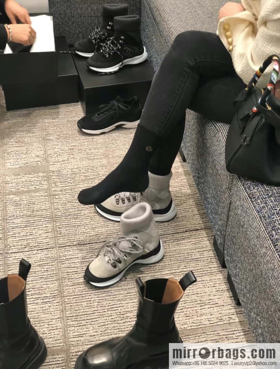 CHANEL autumn and winter wool socks high-top sneakers