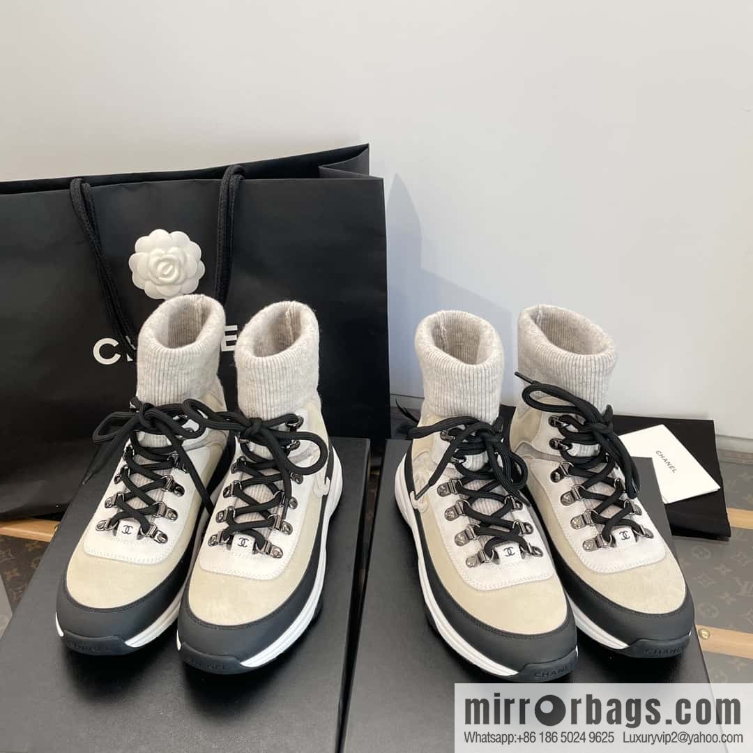 CHANEL autumn and winter wool socks high-top sneakers
