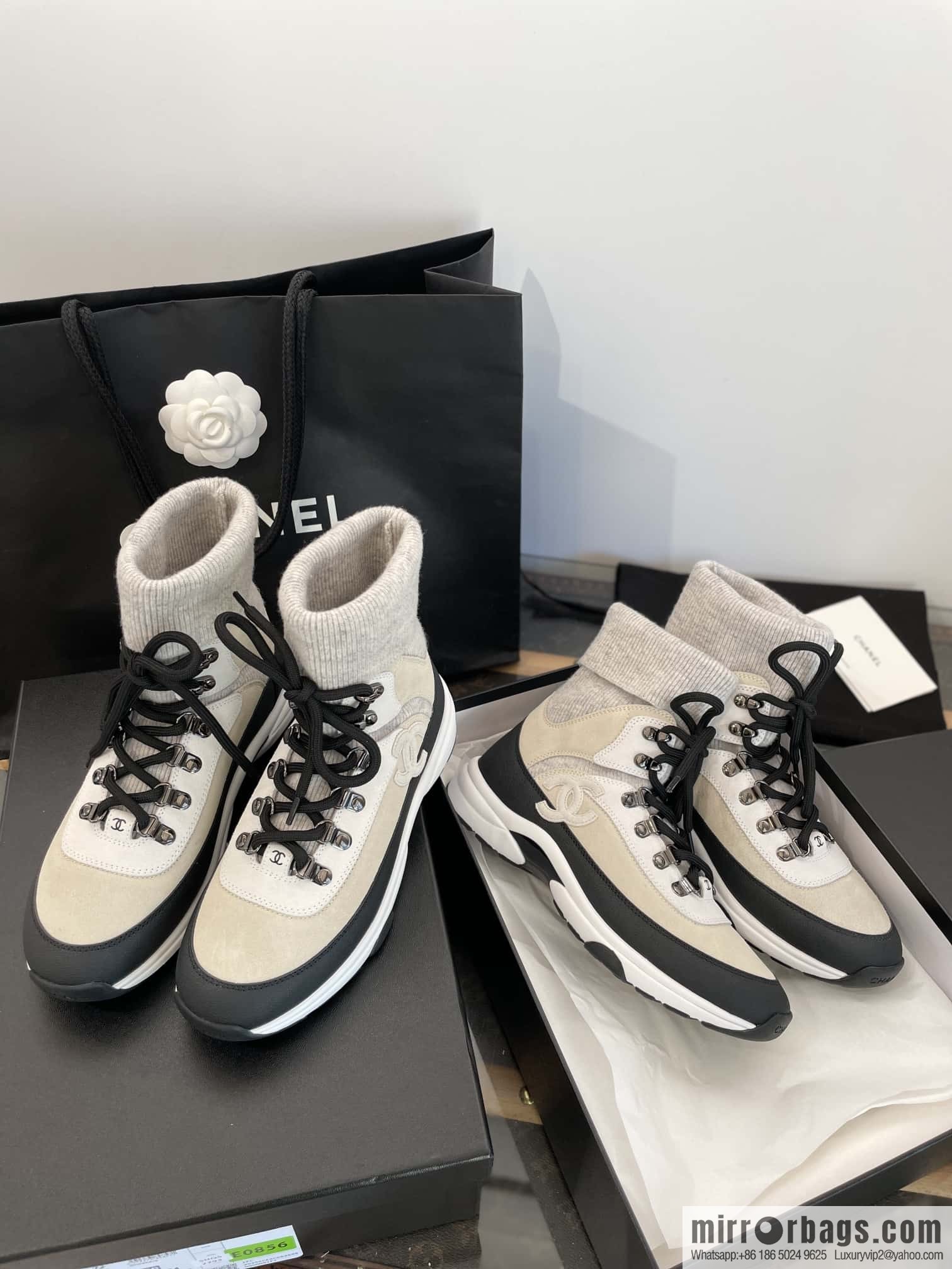 CHANEL autumn and winter wool socks high-top sneakers