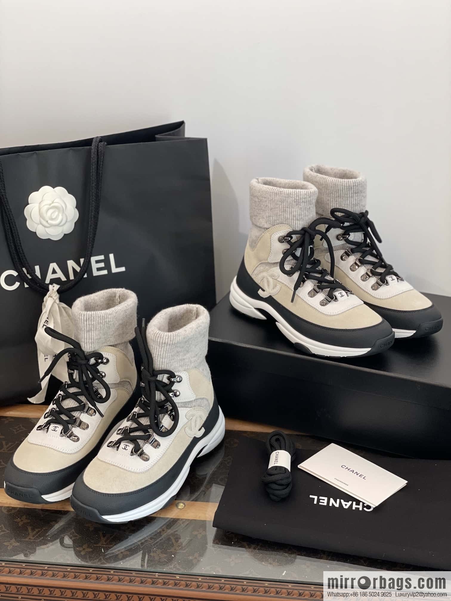 CHANEL autumn and winter wool socks high-top sneakers