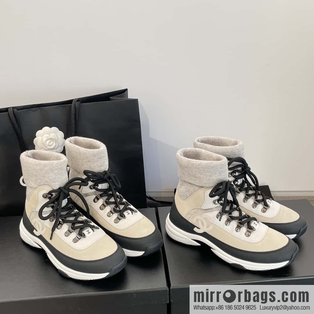 CHANEL autumn and winter wool socks high-top sneakers