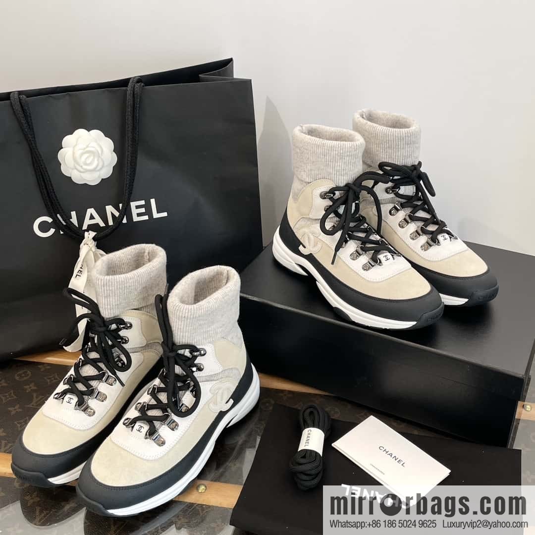 CHANEL autumn and winter wool socks high-top sneakers