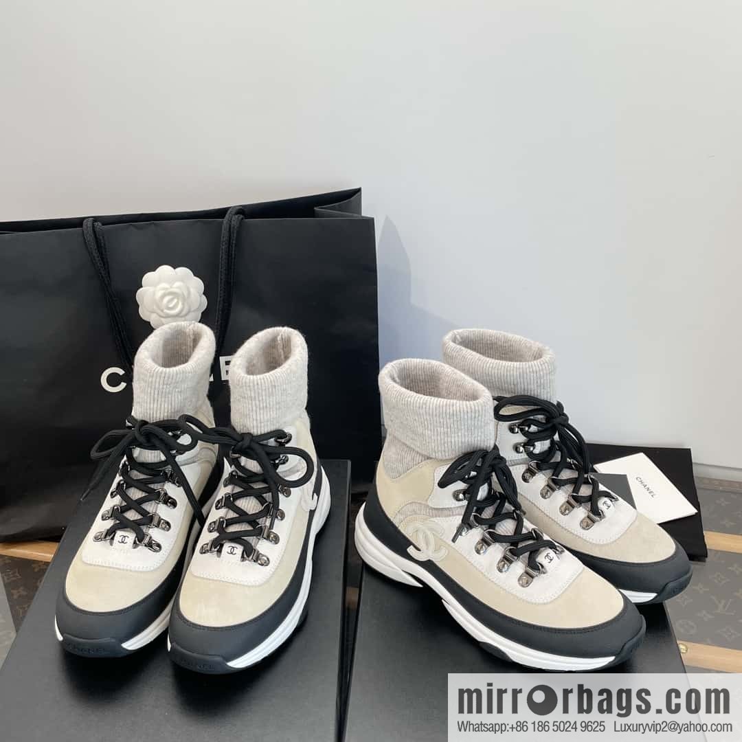CHANEL autumn and winter wool socks high-top sneakers