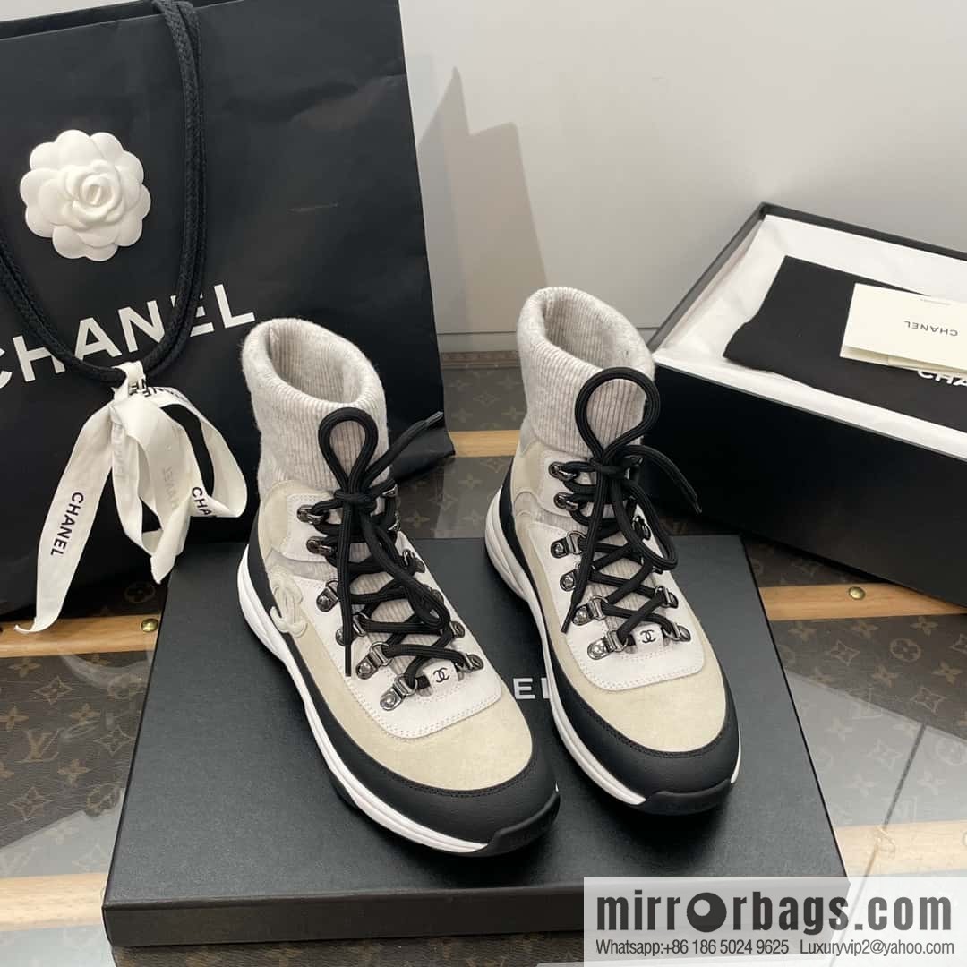 CHANEL autumn and winter wool socks high-top sneakers