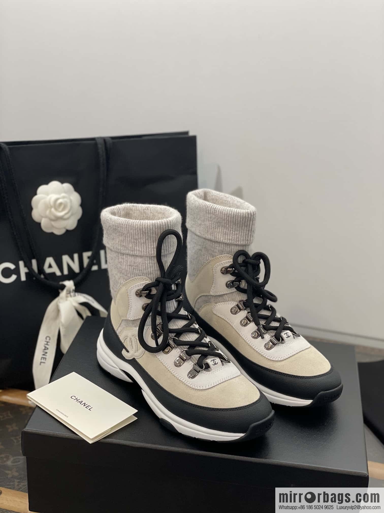 CHANEL autumn and winter wool socks high-top sneakers