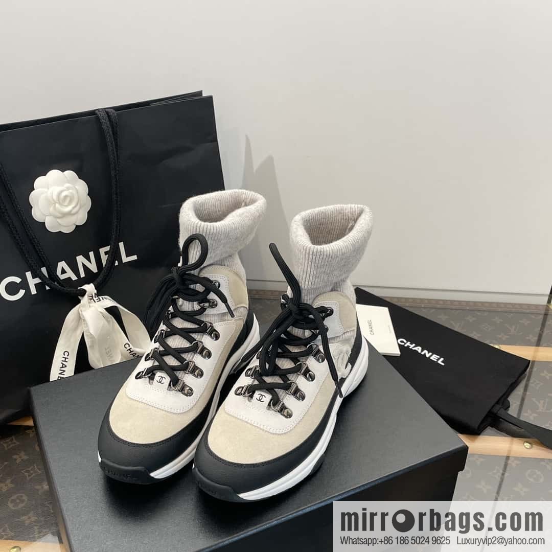 CHANEL autumn and winter wool socks high-top sneakers