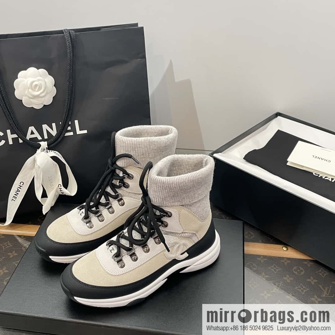 CHANEL autumn and winter wool socks high-top sneakers