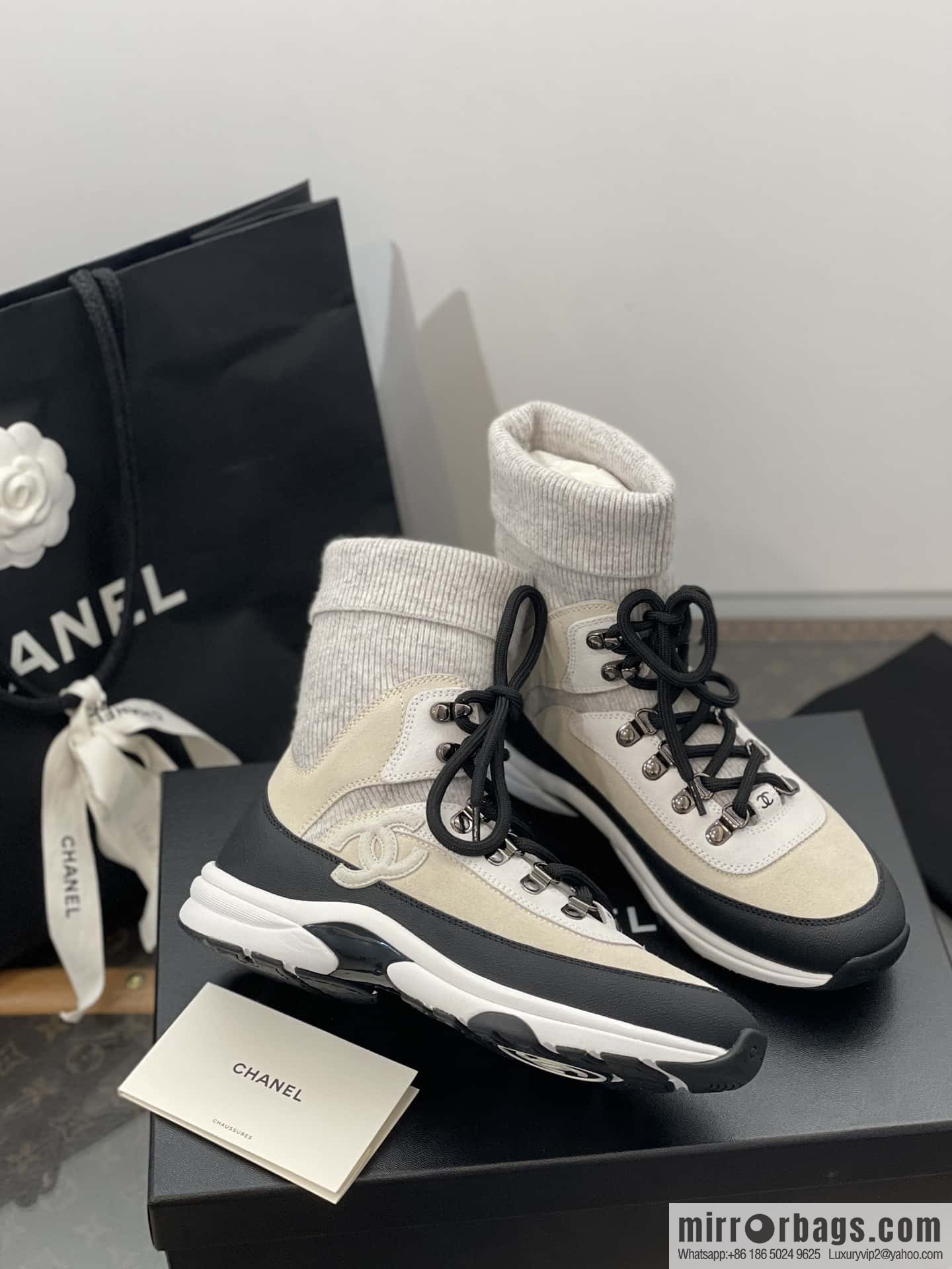 CHANEL autumn and winter wool socks high-top sneakers