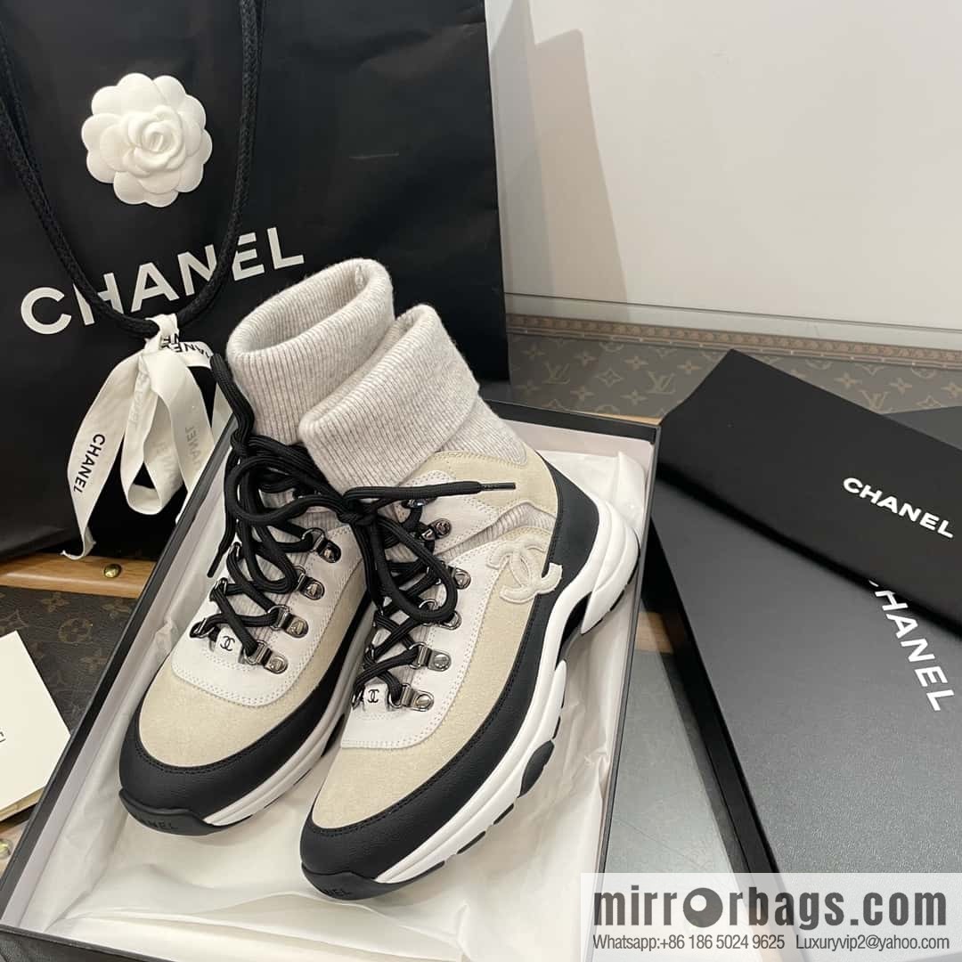 CHANEL autumn and winter wool socks high-top sneakers