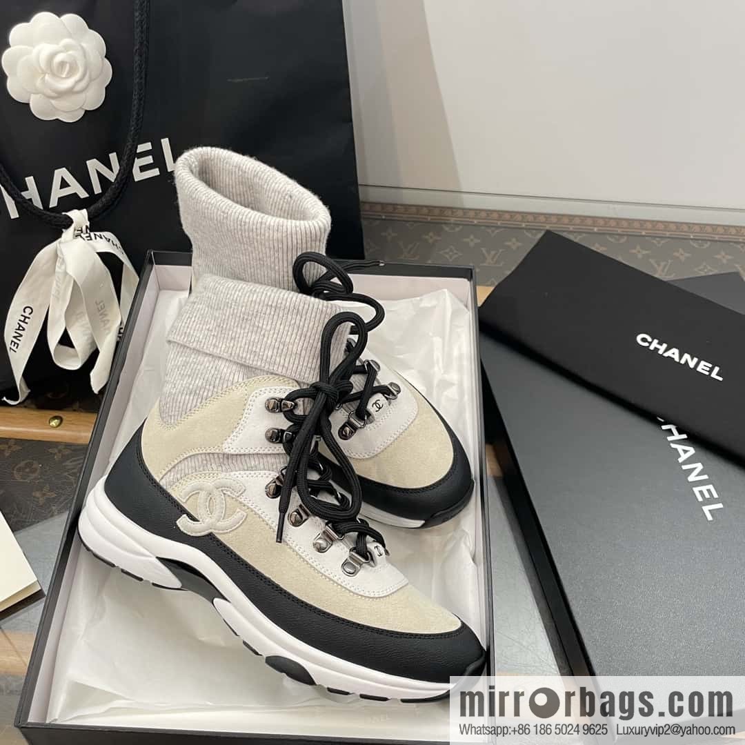 CHANEL autumn and winter wool socks high-top sneakers