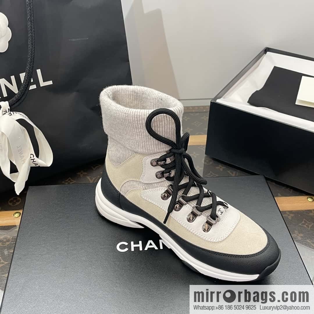 CHANEL autumn and winter wool socks high-top sneakers