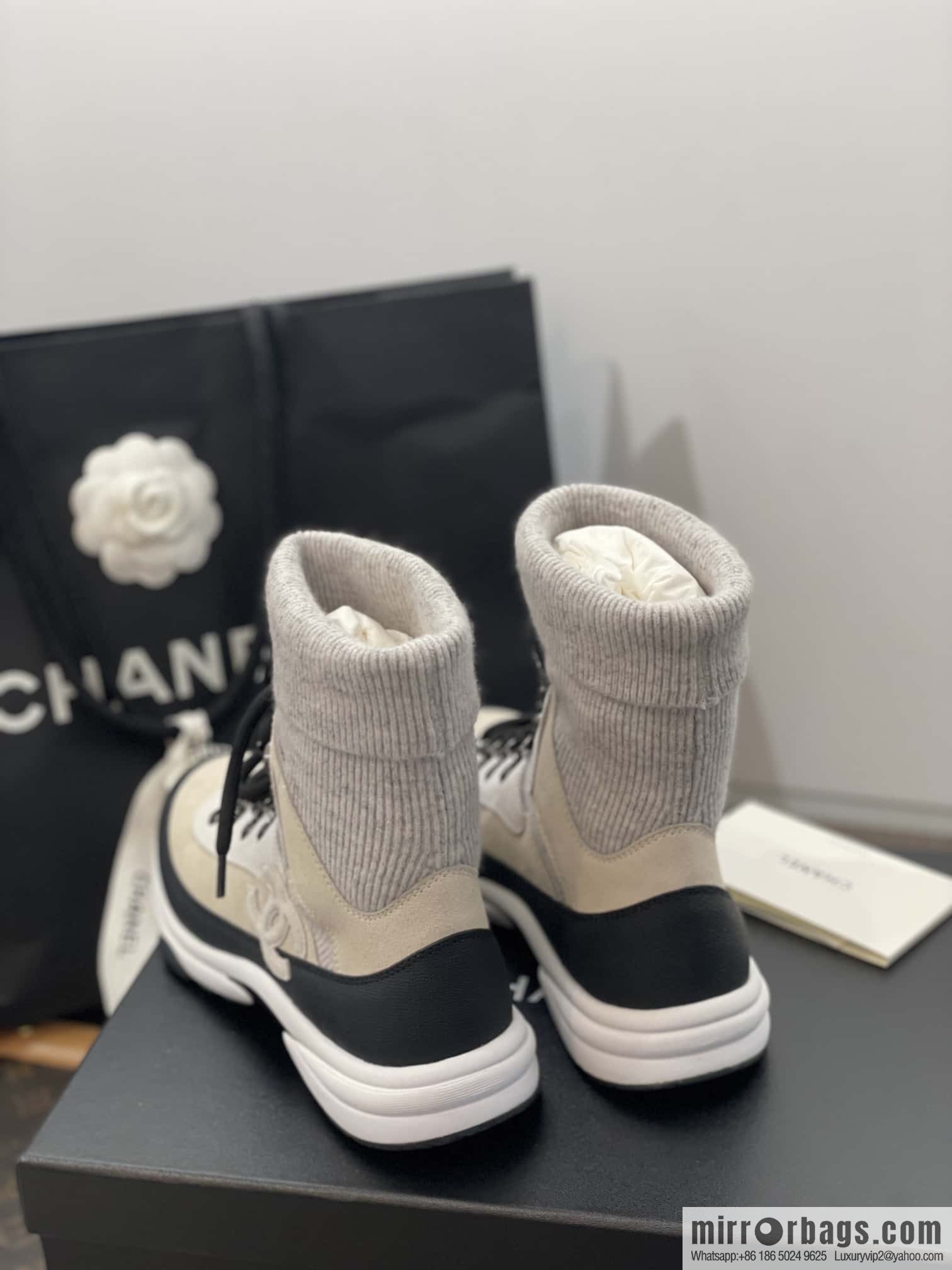 CHANEL autumn and winter wool socks high-top sneakers