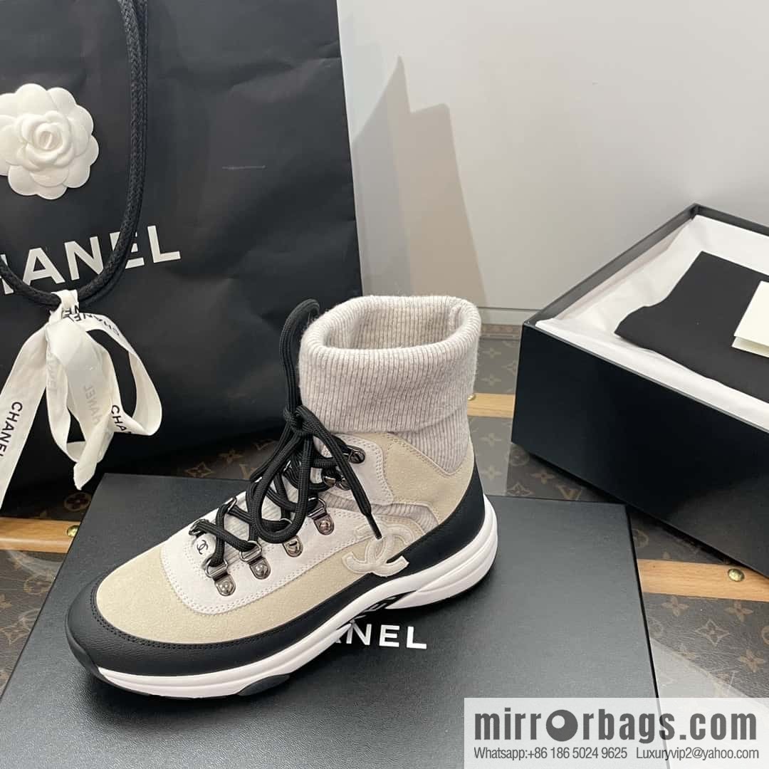 CHANEL autumn and winter wool socks high-top sneakers
