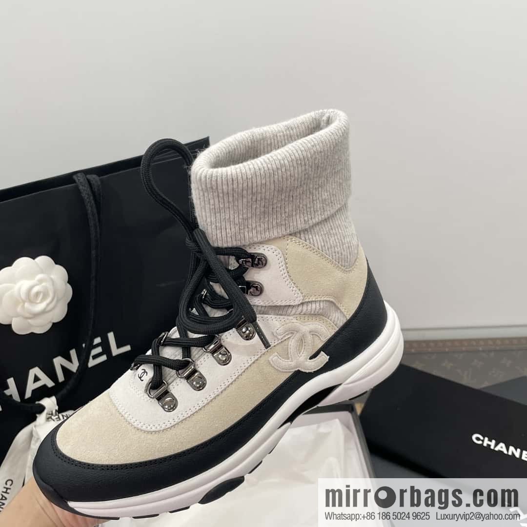 CHANEL autumn and winter wool socks high-top sneakers